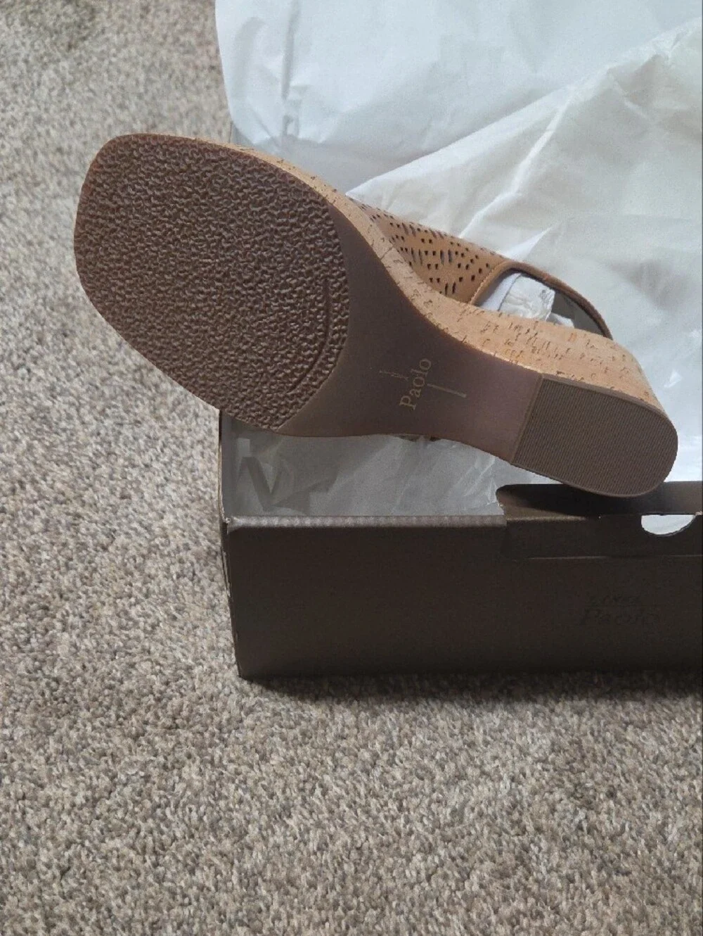 Paolo Tan Laser-Cut Cork Wedge Slingback Sandals